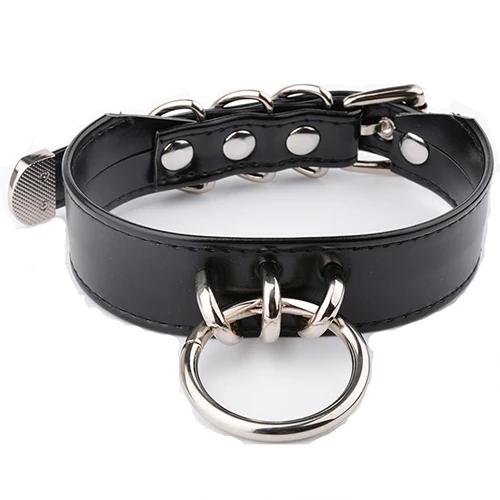 Black Faux Leather Silver Gold Ring Submissive Collar Collars & Leashes
