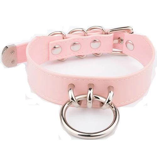 Pink Faux Leather Silver Gold Ring Kitten Submissive Collar Collars & Leashes