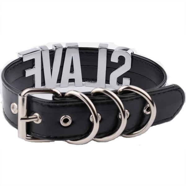 Black Slave Collar With Gold Or Silver Letters   Restraints Collars & Leashes