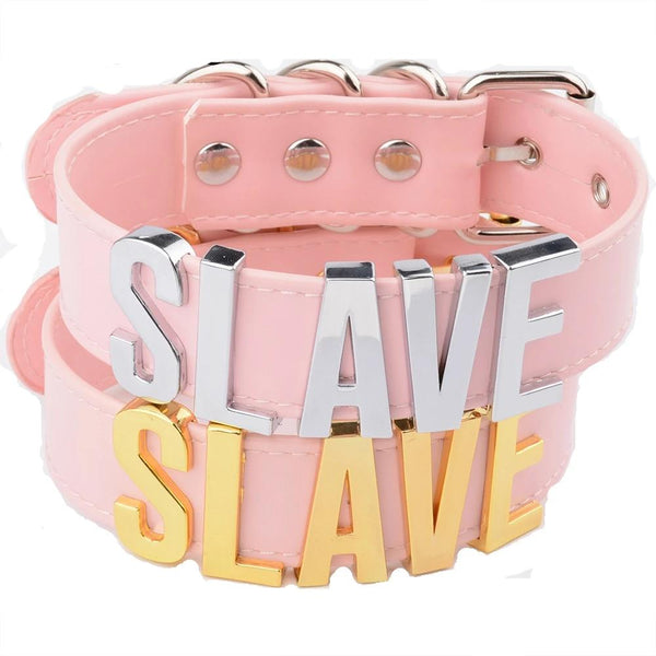 Pink Slave Collar With Gold Or Silver Letters  Buckle Necklace Collars & Leashes