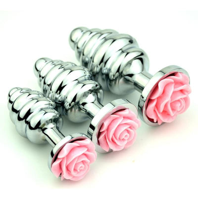 Pink Rose Stainless Steel Metal Butt Plug Anal Training  Non Vibrating Butt Plugs