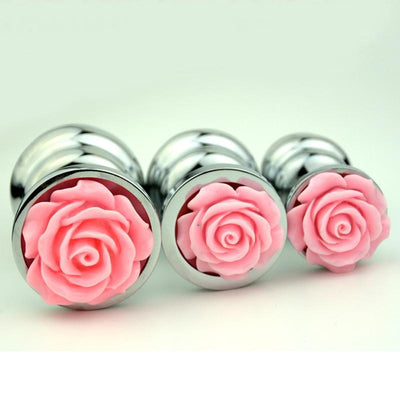 Pink Rose Stainless Steel Metal Butt Plug Anal Training  Non Vibrating Butt Plugs