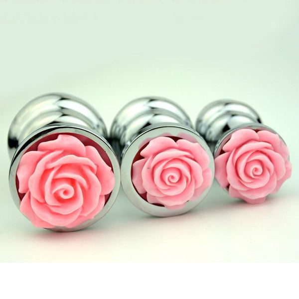 Pink Rose Stainless Steel Metal Butt Plug Anal Training  Non Vibrating Butt Plugs