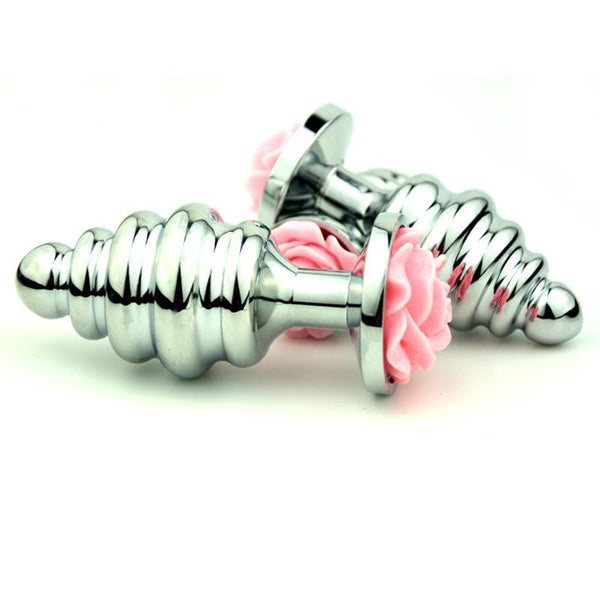 Pink Rose Stainless Steel Metal Butt Plug Anal Training  Non Vibrating Butt Plugs