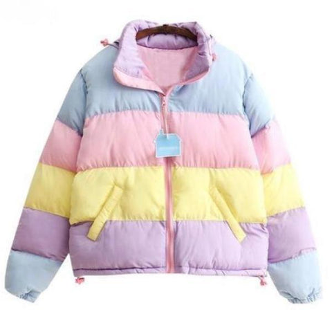 Candy Coloured Bombe Rainbow Stripes Pastel Winter Jacket Women Coats Jackets & Vests
