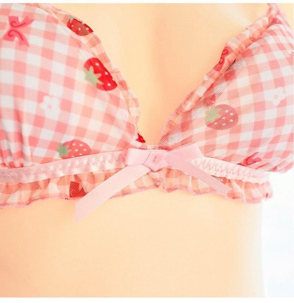 Strawberry Plaid Lingerie Set Bras & Bra Sets