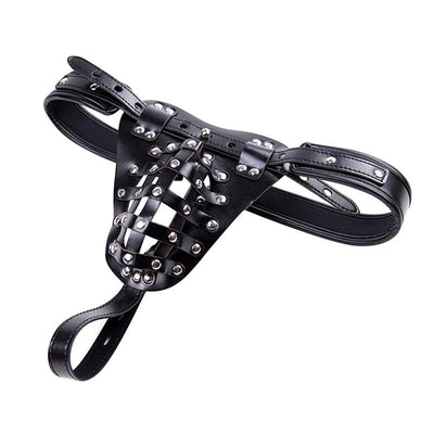Locking Male Leather Chastity Device  Cage Scrotum Ball Harness Belt Chastity Toys