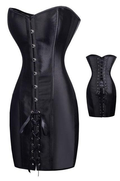 Black Long Waist Corset Dress Erotic Lingerie  Fetish Corsets