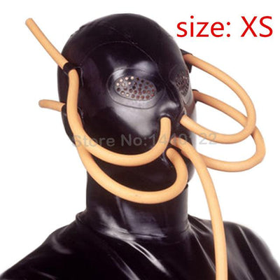 Black Latex Hood Rubber Breathing Tubes Octopus Mask  Fetish Hoods