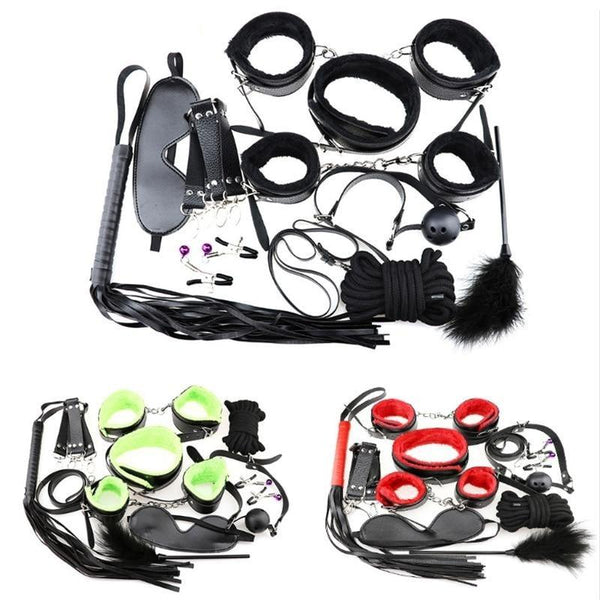Starter Kit 10 Pieces Gag Flogger Restraints Blindfold Cuffs Collar  Starter Kits