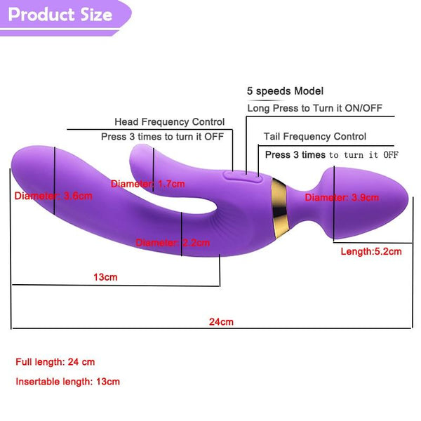 3 Motor Vibrating G Spot Clitoris Anal Double Ended Rabbit  Rabbit s