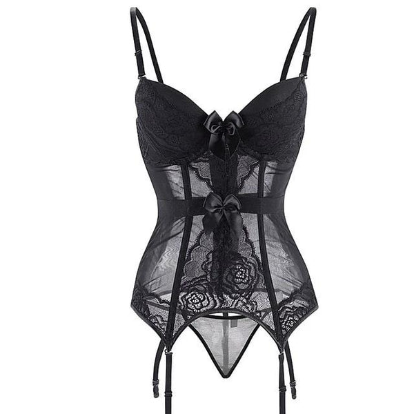 Sheer Bustier Garter Belt Purple Red White Blue Black  Lingerie Women Corsets & Bustiers