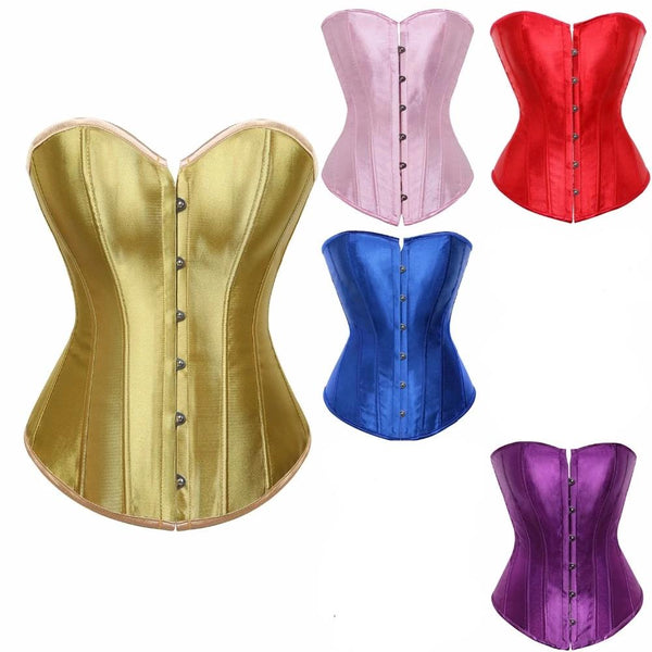 Satin Over Bust Corset Lace Up Back Pink Purple Blue Gold Red Erotic Lingerie Corsets