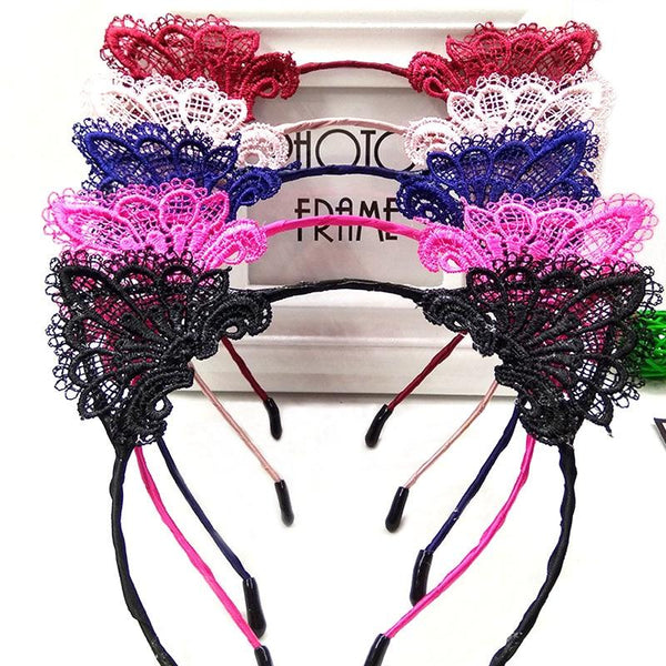 Lace Cat Ears Headband Kitten Cosplay  Accessories Pet Play