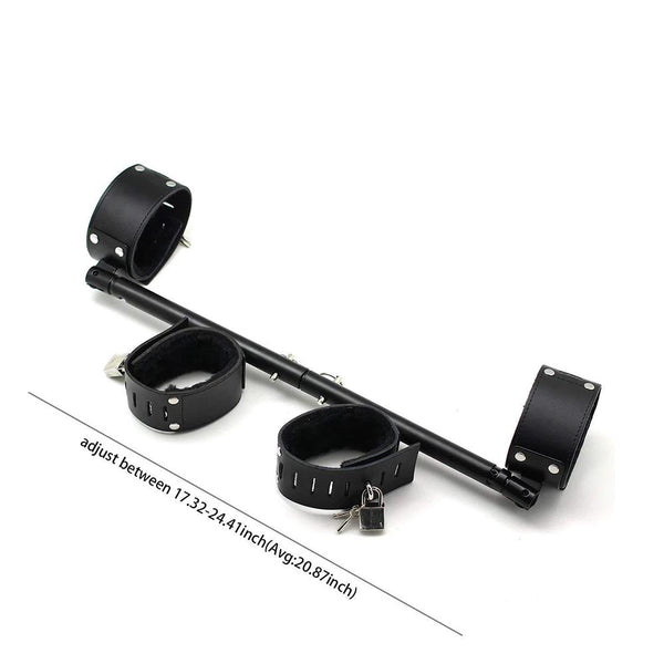 Expandable Metal Spreader Bar 4 Purple Locking Leather Fur Cuffs  Restraints Spreader Bars