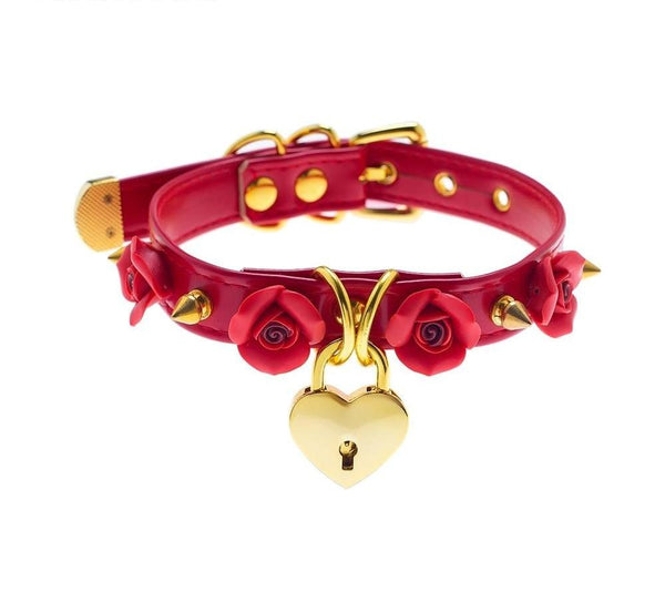 Collar Spikes Flowers Choker Necklaces Slave Play Owned Submissive Collars & Leashes