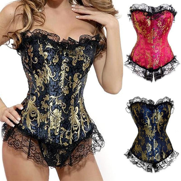 Blue Red Corset Gold Lace Trim  Lingerie Kink  Fetish Clothing Corsets
