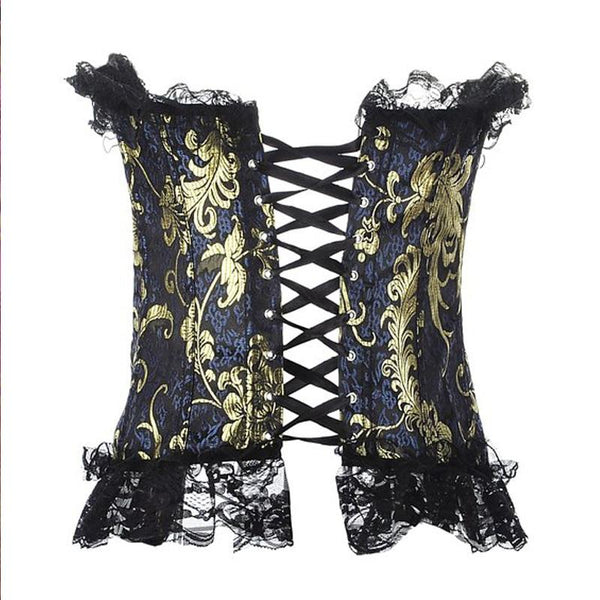 Blue Red Corset Gold Lace Trim  Lingerie Kink  Fetish Clothing Corsets
