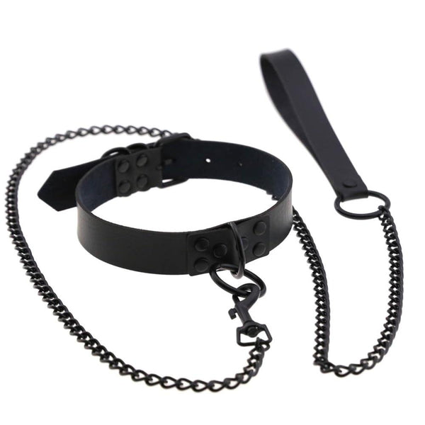 Rivet Slave Collar With Leash   Pet Play Owned Submissive Collars & Leashes