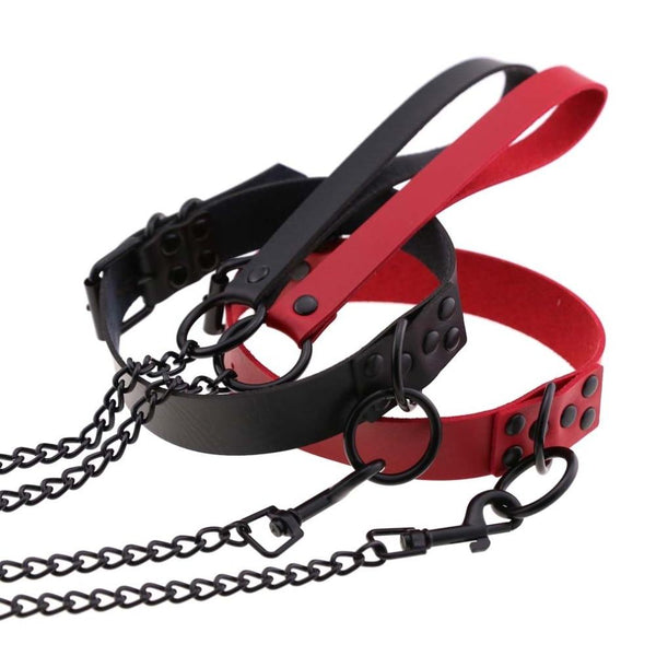 Rivet Slave Collar With Leash   Pet Play Owned Submissive Collars & Leashes