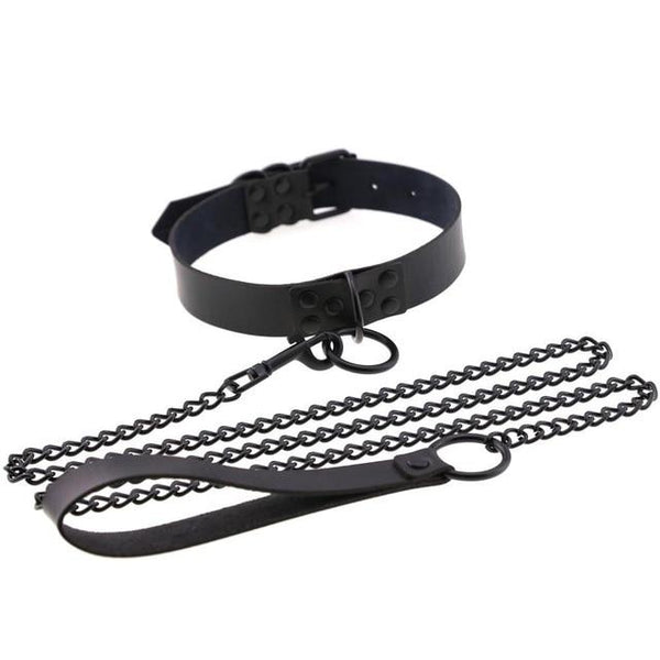 Rivet Slave Collar With Leash   Pet Play Owned Submissive Collars & Leashes