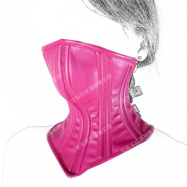 White Pink Leather Neck Corset Mask  Submissive Collars & Leashes