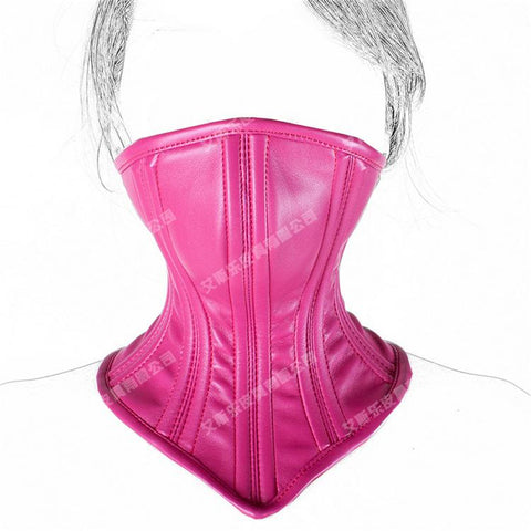 White Pink Sexy Leather Neck Corset Masked Mystery Submissive Bdsm