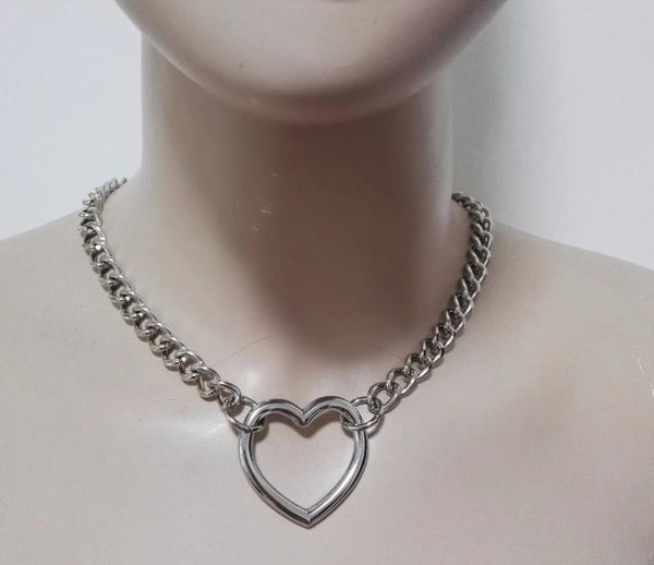 Women  Harajuku Silver Heart Link Chain Necklace  Choker Collar Collars & Leashes