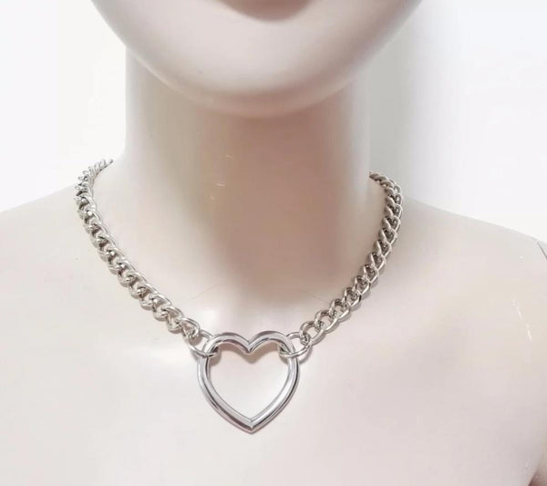 Women  Harajuku Silver Heart Link Chain Necklace  Choker Collar Collars & Leashes