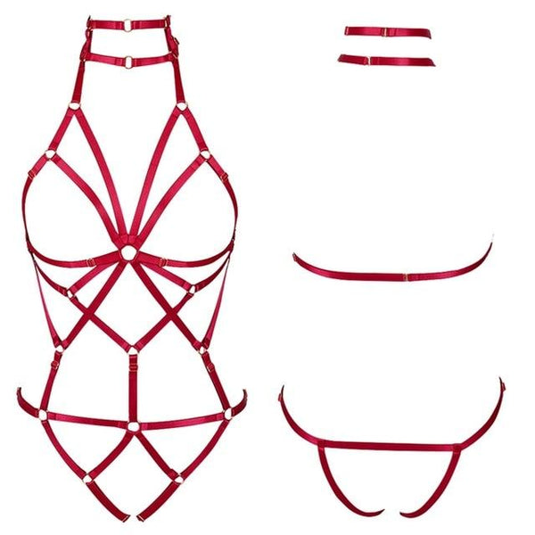 Red Elastic  Harness  Body Cage Accessories Erotic Lingerie Women   Clothing
