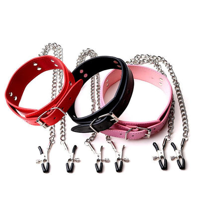 Slave Collar Nipple Clamps Chains  Kink  Fetish Restraints Nipple & Clitoral Toys