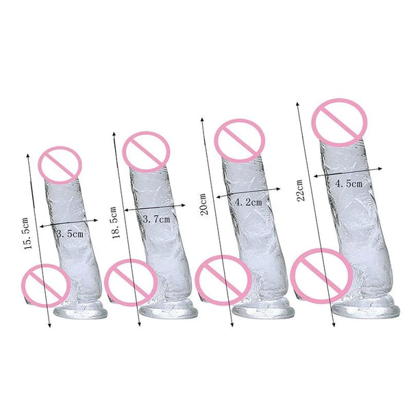 Realistic Clear Dildo Jelly  Balls Dong Suction Cup 4 Size Classic Realistic Dildos