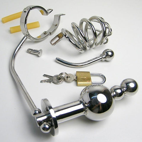 Male Chastity Belt Stainless Steel Cock Cage Penis Ring Sound Bondage Kink Bdsm