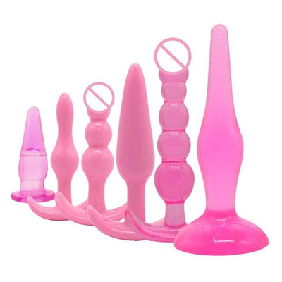 Pink 6 Piece Silicone Butt Plug Set Anal Training Kit Non Vibrating Butt Plugs