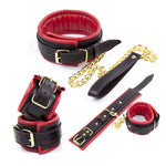 Black Red Soft Padded Collar Wrist Ankle Cuffs Bondage Bdsm Restraints Kit