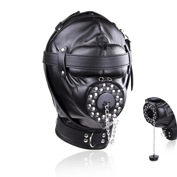 Pu Leather Sensory Deprivation Head Harness Headgear Open Mouth Gag Removable Funnel Femdom  Restraint Hood Roleplay Gags