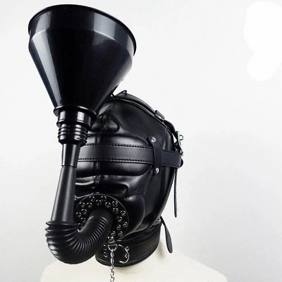 Pu Leather Sensory Deprivation Head Harness Headgear Open Mouth Gag Removable Funnel Femdom  Restraint Hood Roleplay Gags
