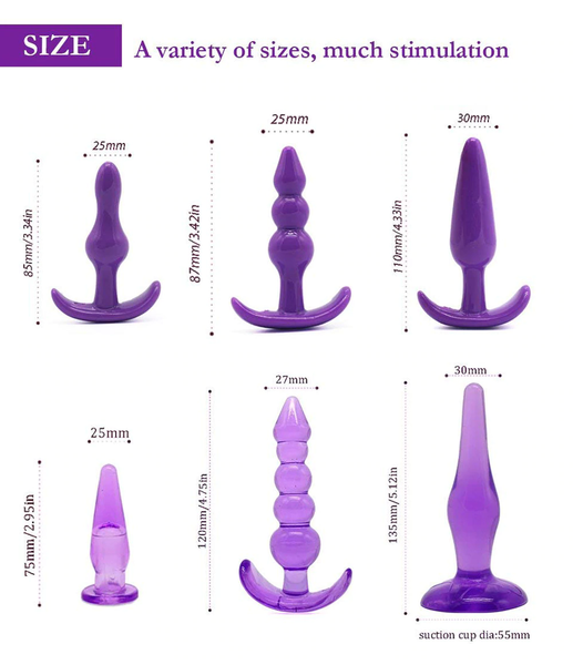 Purple Silicone Trainer Butt Plugs Set Beginner  Anal Training Kink Non Vibrating Butt Plugs