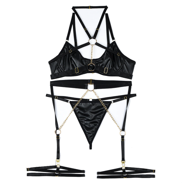 Pvc Faux Latex Strappy Chain  Fetish Lingerie Women Black Blue Light Pink  Clothing