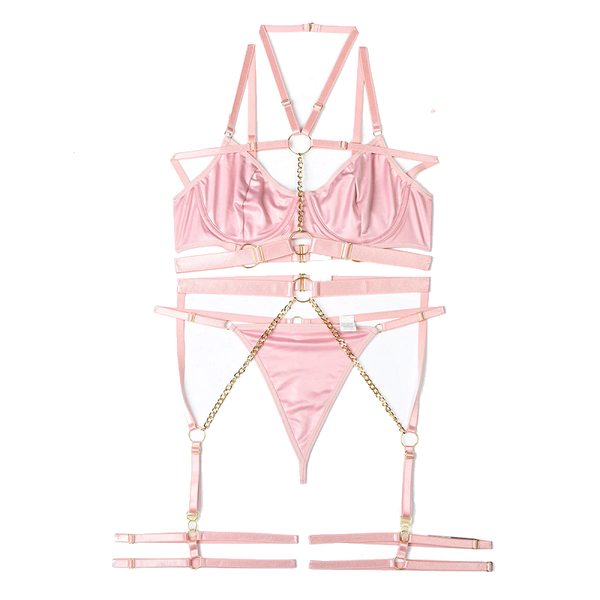 Pvc Faux Latex Strappy Chain  Fetish Lingerie Women Black Blue Light Pink  Clothing