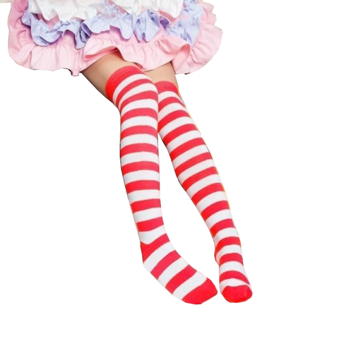 Red White Thigh Highs Socks