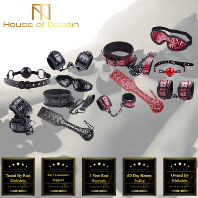 Red Black 6Pc Spanking Paddle Gag Cuffs Collar Blindfold  Kink Fetish Kit  Starter Kits