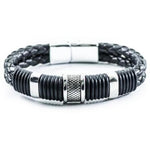 Veile Studios Retro Fashion Personality Double Woven Leather Bracelet Stainless Steel Magnet Buckle Silver Bracelets
