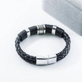 Veile Studios Retro Fashion Personality Double Woven Leather Bracelet Stainless Steel Magnet Buckle Silver Bracelets