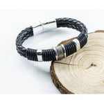 Veile Studios Retro Fashion Personality Double Woven Leather Bracelet Stainless Steel Magnet Buckle Silver Bracelets