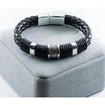 Veile Studios Retro Fashion Personality Double Woven Leather Bracelet Stainless Steel Magnet Buckle Silver Bracelets