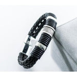 Veile Studios Retro Fashion Personality Double Woven Leather Bracelet Stainless Steel Magnet Buckle Silver Bracelets