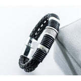 Veile Studios Retro Fashion Personality Double Woven Leather Bracelet Stainless Steel Magnet Buckle Silver Bracelets