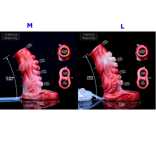 Ridged Silicone Squirting  Sleeve Red Textured Fantasy Large Medium  Extenders & Enlargers