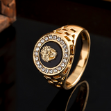 Veile Studios Hip Hop 18K Gold Plated Lion Head Rhinestone Ring Rings